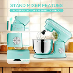 5L & 4.5L Dual Bowls Stand Mixer, 10 Speed Tilt-Head Food Mixer With Electronic Timer, Dough Mixer With Dishwasher Safe Stainless Steel Bowls, Dough Hook, Flat Beater, Whisk For Baking, Blue